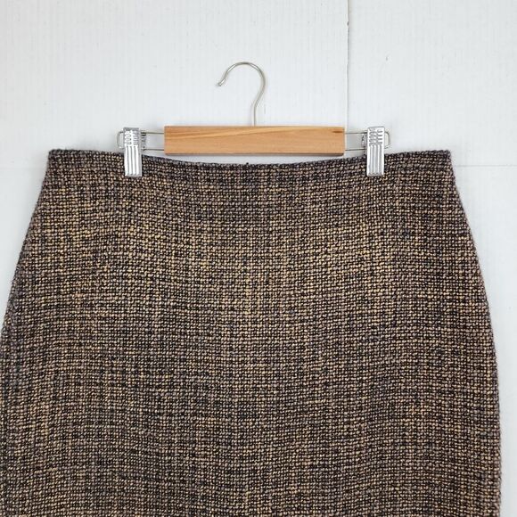 Talbots Pencil Skirt Metallic Wool Blend Gold Black Woven Tweed Size 8 - Picture 11 of 13
